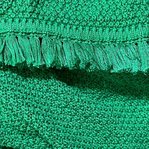 Talbots Knit Sweater Fringe Sleeve Kelly Green Size L Large Cotton V-Neck - Picture 5 of 6